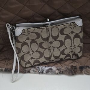 Coach Signature Brown and Cream Wristlet